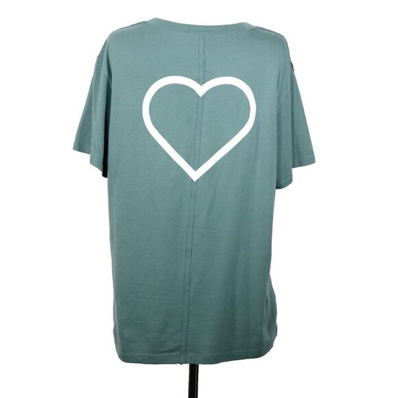 Lululemon Women's Small Green All Yours T-Shirt Heart Print Cotton Crew Neck Top - Picture 4 of 5